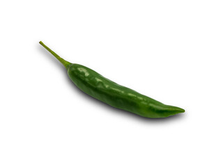 With clipping path, a green spicy chili pepper is isolated on a white background.