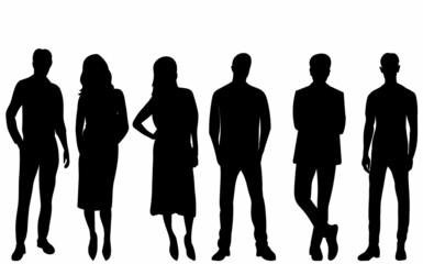 crowd of people black silhouette on white background, vector, isolated