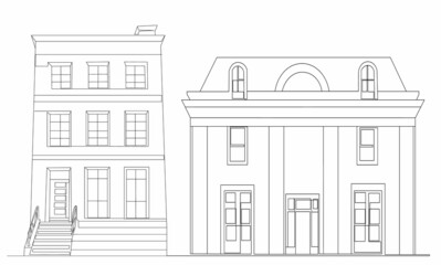 houses drawing one line on white background, vector
