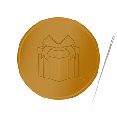 The South Korean Honeycomb toffee, i.e. Dalgona candy in Squid game A candy circle with a present box in the middle Vector illustration includes gradients Can be used as a sign, symbol, icon or logo