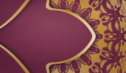 Burgundy background with abstract gold ornament for design under logo or text
