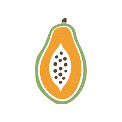 Cute sliced papaya icon. Vector flat hand drawn illustration in cartoon style