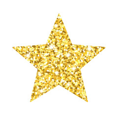 Gold glitter decoration star on white background. Vector