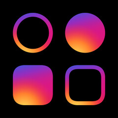 Shapes circle and square with smooth gradient on black background. Vector