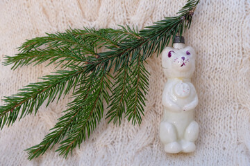 The dog. Vintage Christmas tree toy decorations in the Soviet Union appeared after the flight of...