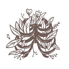 Vector logo, symbol, emblem or label of human rib cage with growing flowers and leaves from it