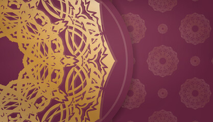 Burgundy background with golden mandala pattern and place for text