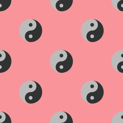 Seamless pattern. Image of Ying Yang symbol on pastel purple background. Symbol of opposite. Surface overlay template. 3d image. 3d rendering.