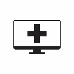 computer and medical cross, medical site. simple icon