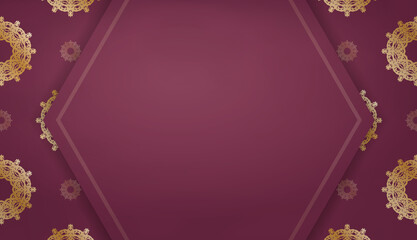 Fototapeta na wymiar Burgundy background with greek gold ornaments and place for logo or text