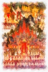 Ancient paintings on Thai ancient art murals watercolor style illustration impressionist painting.