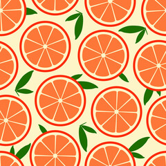 Seamless vector pattern with orange slices and green leaves