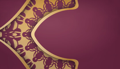 Burgundy background with indian gold ornaments for design under logo or text