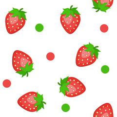 seamless pattern of red strawberries flat, vector on white background. summer pattern for fabric or wallpaper. juicy fresh berries in summer
