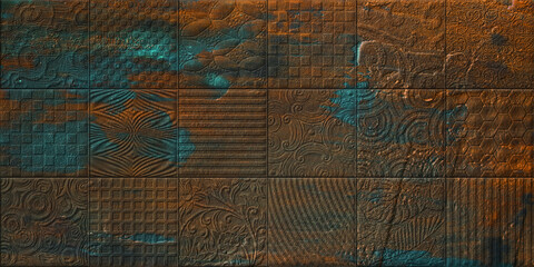 Digital Wall Tile Decor For Home, Ceramic Tile Design, Seamless colourful patchwork in Indian style, wallpaper, linoleum, textile, web page background - 3D Illustration