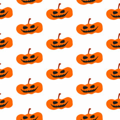 Halloween doodle festive seamless pattern with pumpkin. Cute vector illustration for seasonal design, textile, decoration kids playroom, wrapping or greeting card. Hand drawn prints. Trick or treat.