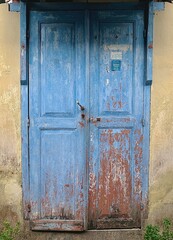 Blue old wooden house door