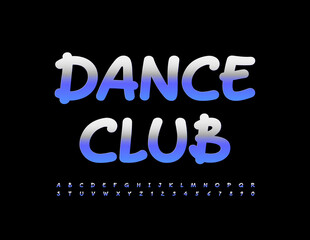 Vector Metallic Emblem Dance Club. Modern Playful Font. Silver Alphabet Letters and Numbers set