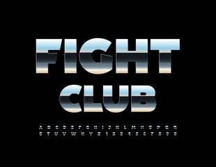 Vector modern emblem Fight Club. Glossy steel Font. Set of Iron Alphabet Letters and Numbers - obrazy, fototapety, plakaty