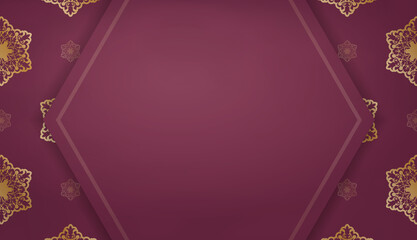 Fototapeta na wymiar Burgundy background with luxurious gold pattern and place for logo or text