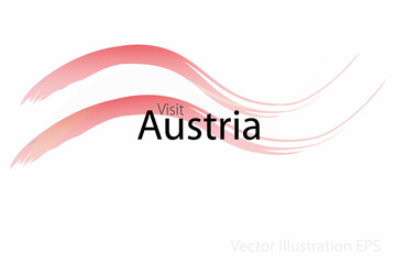 the slogan visit austria with curved waves in watercolor style which are in the colors of the national flag. Vector Illustration