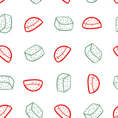 Obraz premium Color sweet cake and marmalade pattern in doodle technique for design. Vector illustration.