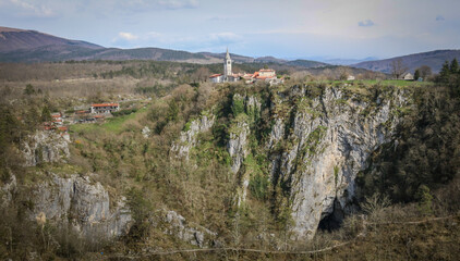 View of Velika Dolina village, Slovenia - obrazy, fototapety, plakaty