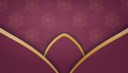 Burgundy background with mandala gold ornament and place for your logo