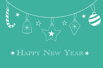 Modern postcard with Christmas toy garland for everybody congratulation on color background. Vector illustration