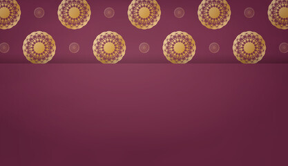 Burgundy background with mandala gold ornament for design under your logo