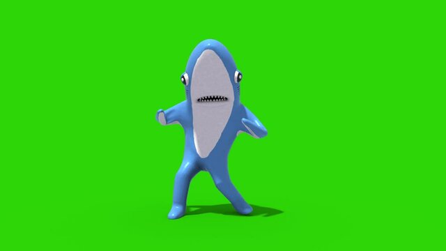 Mr Shark Baby Shark Green Screen Dance Loop Kids 3D Rendering Animation