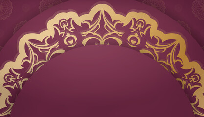 Burgundy background with mandala gold ornament for design under your text