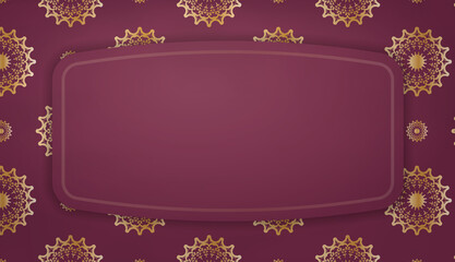 Burgundy background with mandala gold pattern and place under the logo