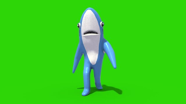 Mr Shark Baby Shark Green Screen Walkcycle Loop Kids 3D Rendering Animation