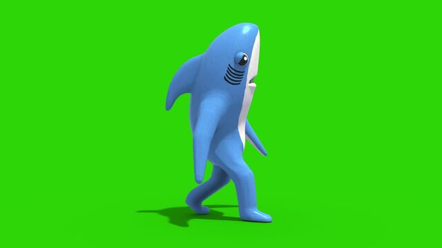 Mr Shark Baby Shark Green Screen Walkcycle Side Kids 3D Rendering Animation