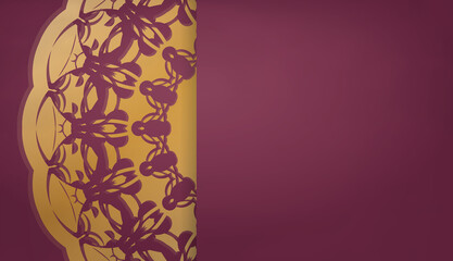 Burgundy background with mandala gold pattern for design under your logo