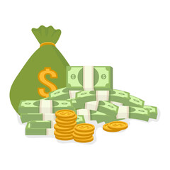 stacks of paper money and golden coin