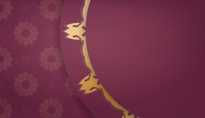 Burgundy background with vintage gold ornaments and space for your logo
