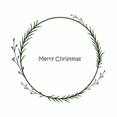 wire frame vector. Christmas round wreath. Hand drawing. Merry Christmas. background with frame