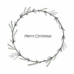 wire frame vector. Christmas round wreath. Hand drawing. Merry Christmas.