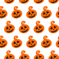 Halloween doodle festive seamless pattern with pumpkin. Cute vector illustration for seasonal design, textile, decoration kids playroom, wrapping or greeting card. Hand drawn prints. Trick or treat.