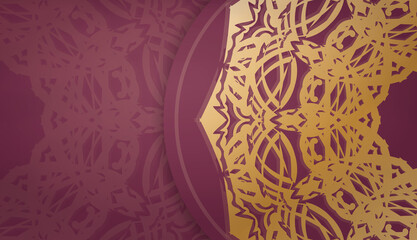Burgundy background with vintage gold pattern and space for text