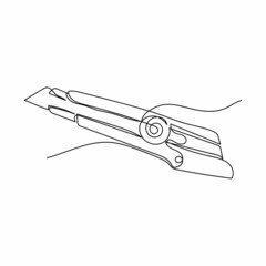 Vector continuous one single line drawing icon of  cutter in silhouette sketch on white background. Linear stylized.