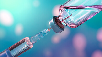 The syringe with the needle taking up the contents of the ampoule. Vaccination concept. 
