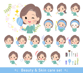 美容に関する青緑ジャージ中年女性のセット