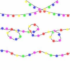 Christmas lights isolated realistic design elements. Glowing garlands. Vector illustration.