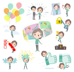 成功やポジティブに関する青緑ジャージ中年女性のセット