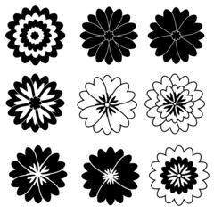 Black flower icon with overlapping petals