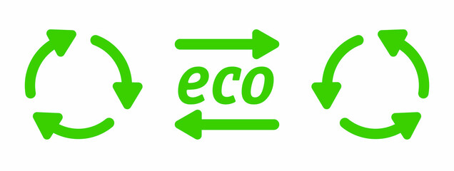 Set of arrow recycle, means using recycled resources, recycling, arrows, recycle icon. vector