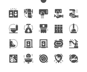 Toilet, restroom. Toilet paper. Hand dryer. Bathroom, domestic, household, washroom, wash, sanitary and hygiene. Vector Solid Icons. Simple Pictogram